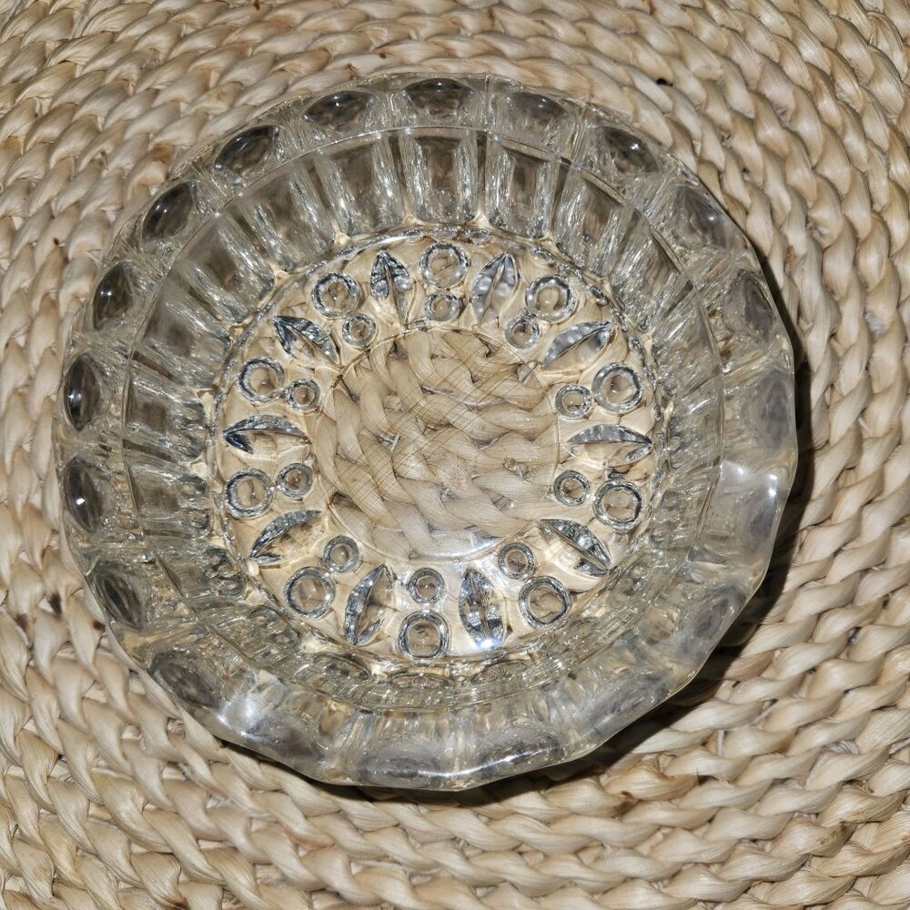 Vintage KIG Round Cystal Clear Pressed Heavy Glass Ashtray 4 Trays